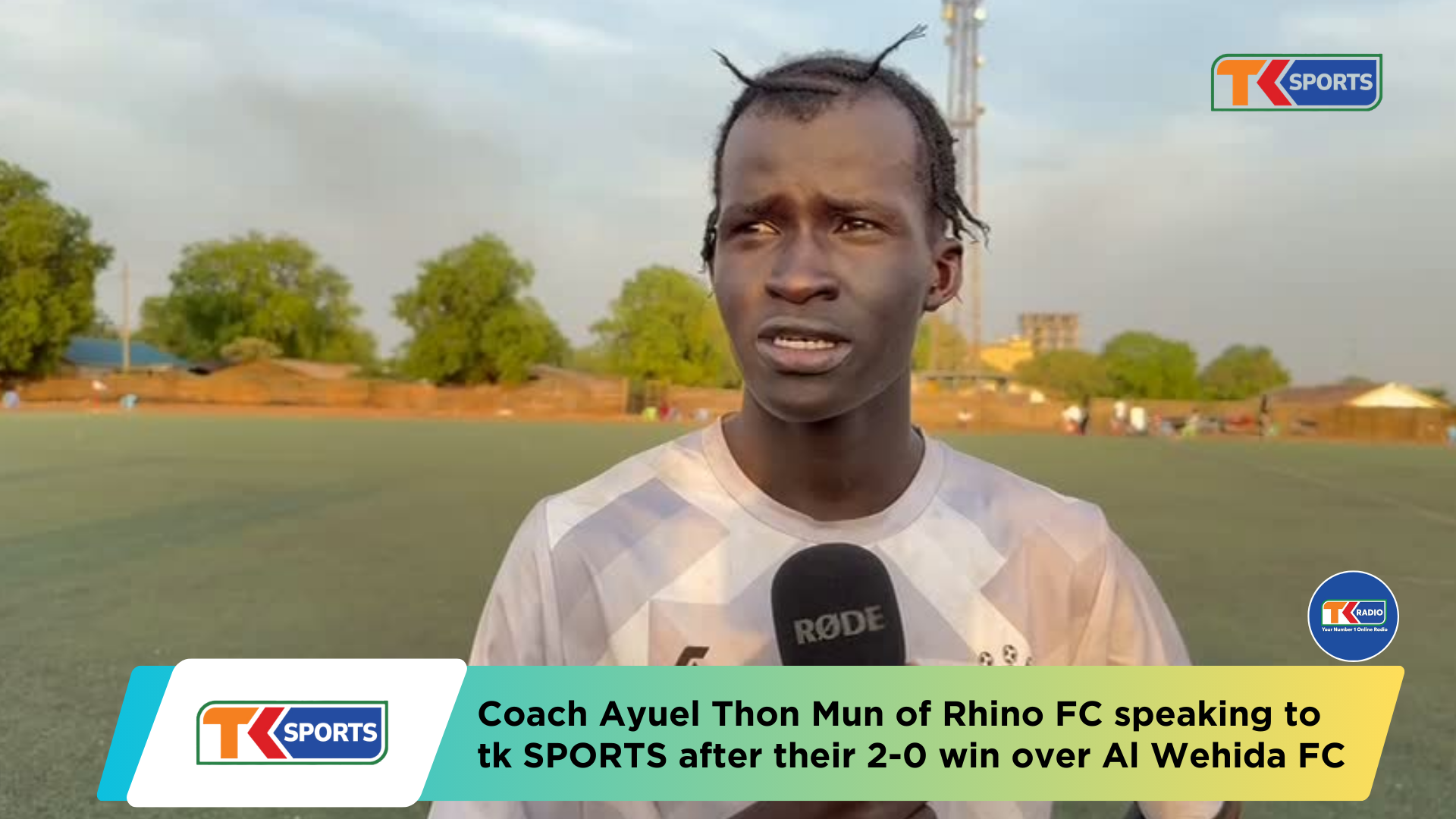 Ayuel Thon Mun of Rhino FC speaking to tk SPORTS after their 2-0 win over Al Wehida FC